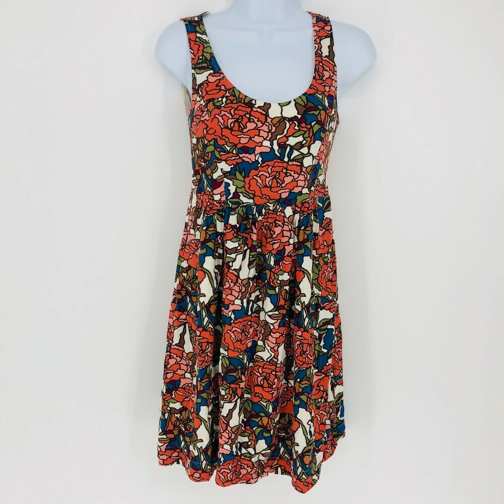 Fossil Women's Peony Print Scoop Neck Fit and Flare Dress XS Zip Back Lined